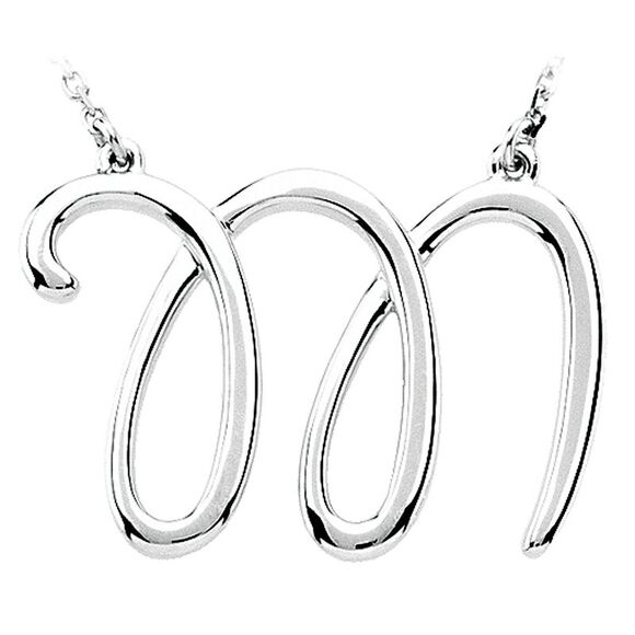 14k White Gold, Olivia Collection, Medium Script Initial M Necklace - Picture 1 of 4